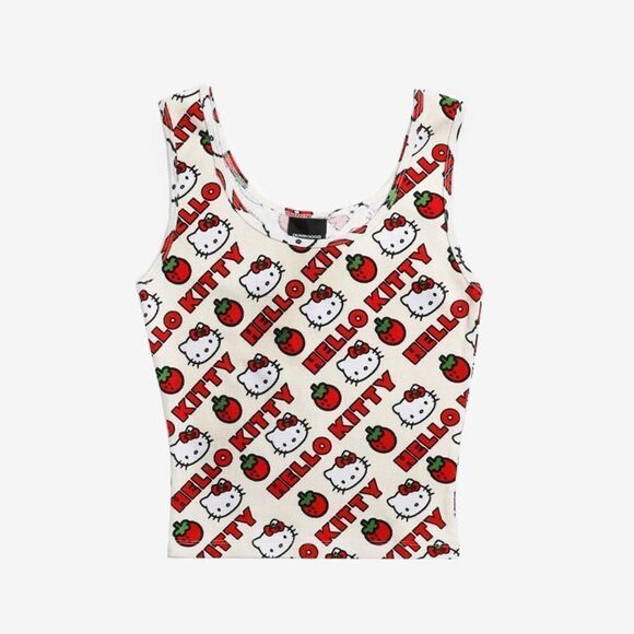Sanrio Hello Kitty x Dumbgood Strawberry + HK Waffle-Knot Cream Red Crop Tank - Picture 1 of 10